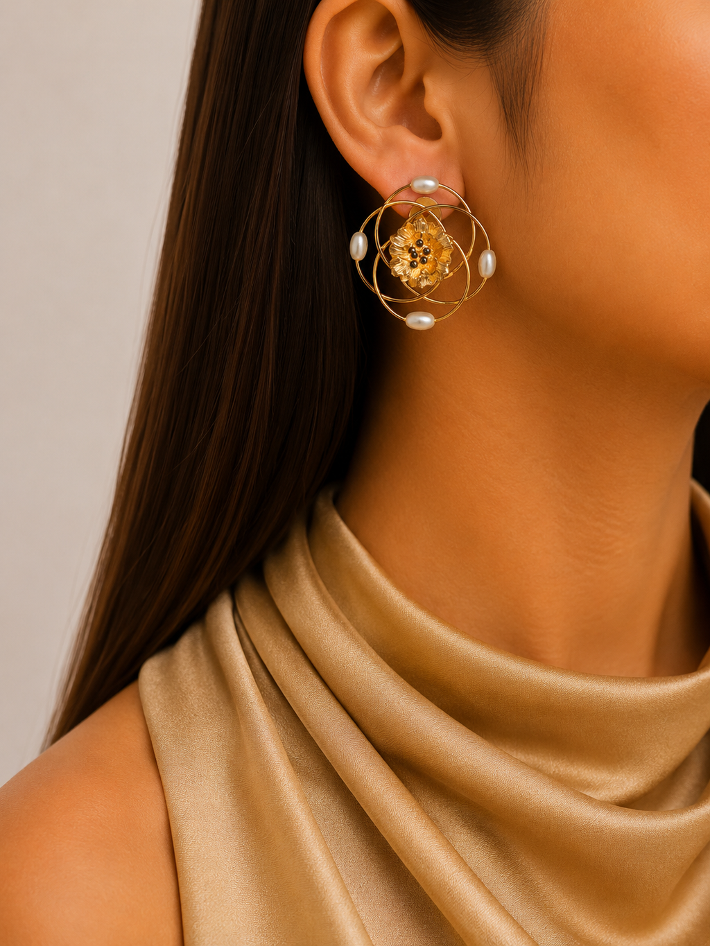 Pearl Blossom Orbit Stud Earrings