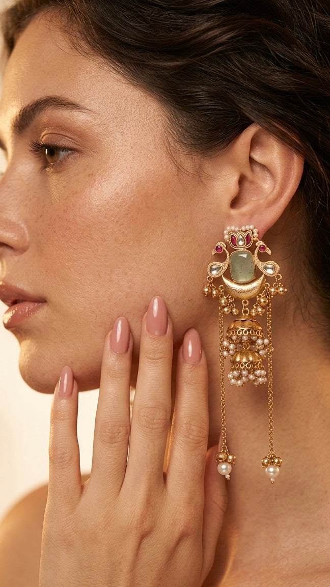 Mint & Pearl Heritage Sahara Jhumkas