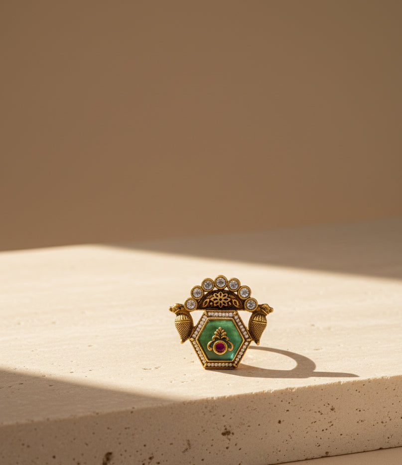 Shadkon Panna Ring (Hexagon Emerald Ring)