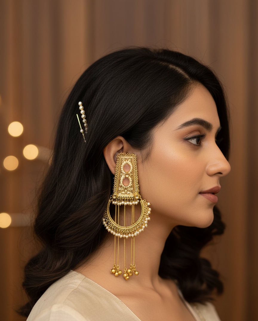 Suhani Kashmiri Pearl Drop Chand Earring-