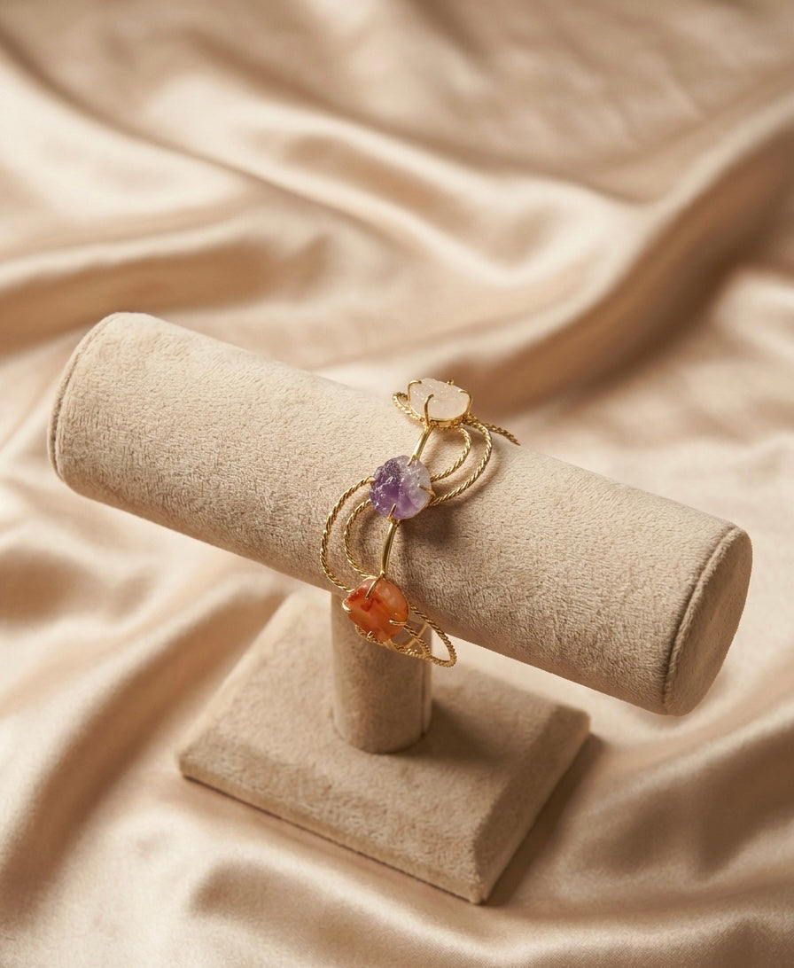 The Raw Elegance Tri-Stone Cuff