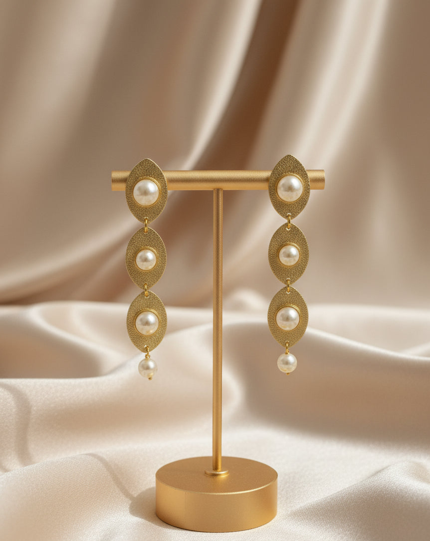 Gilded Leaf & Pearl Cascade earrings