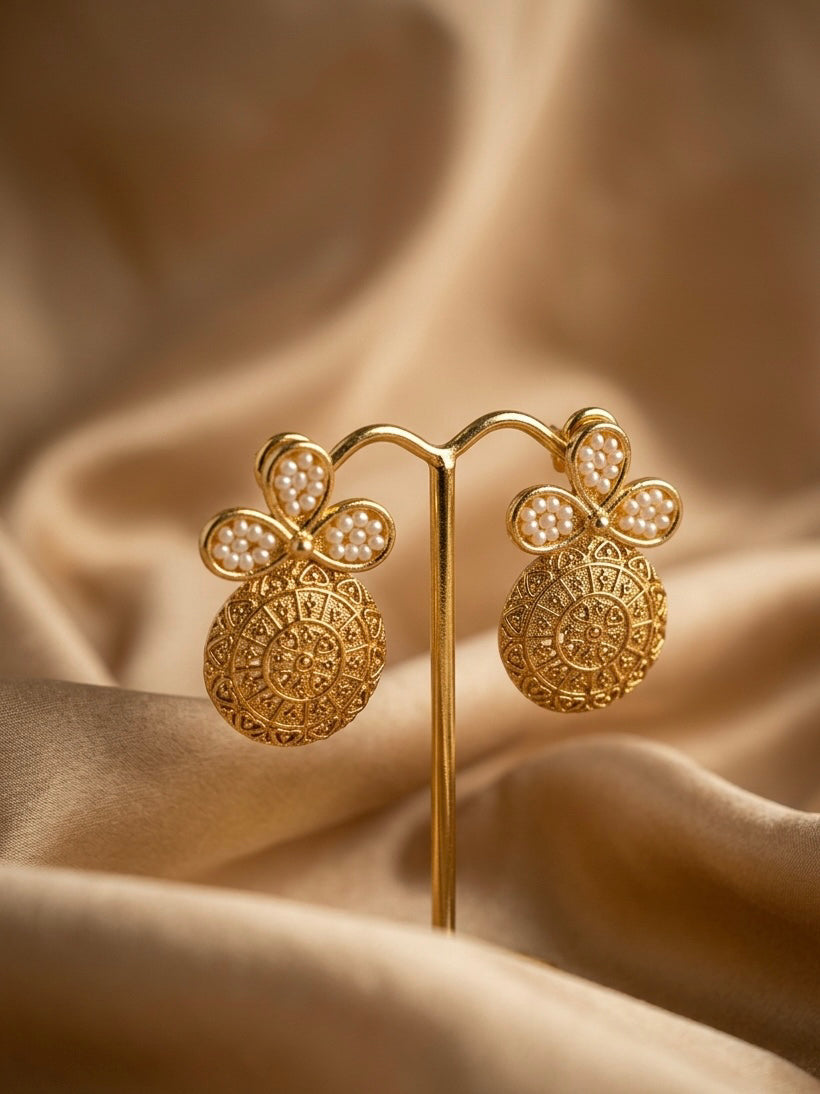 Vintage Mandala Pearl Drop Earrings