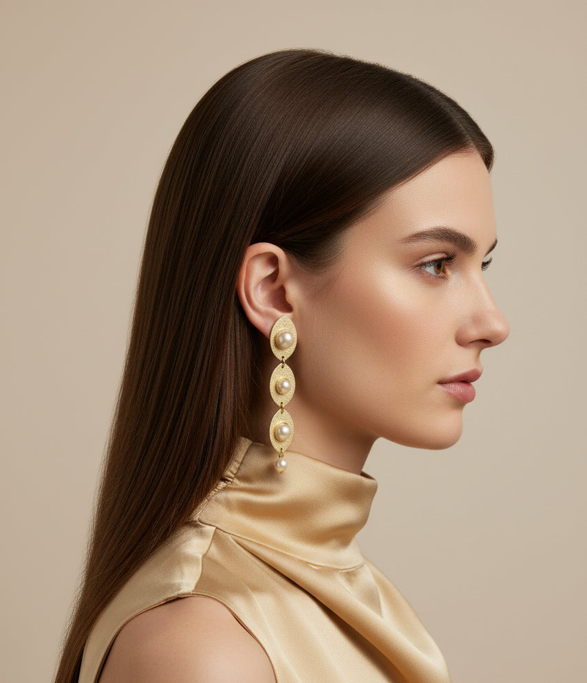 Gilded Leaf & Pearl Cascade earrings