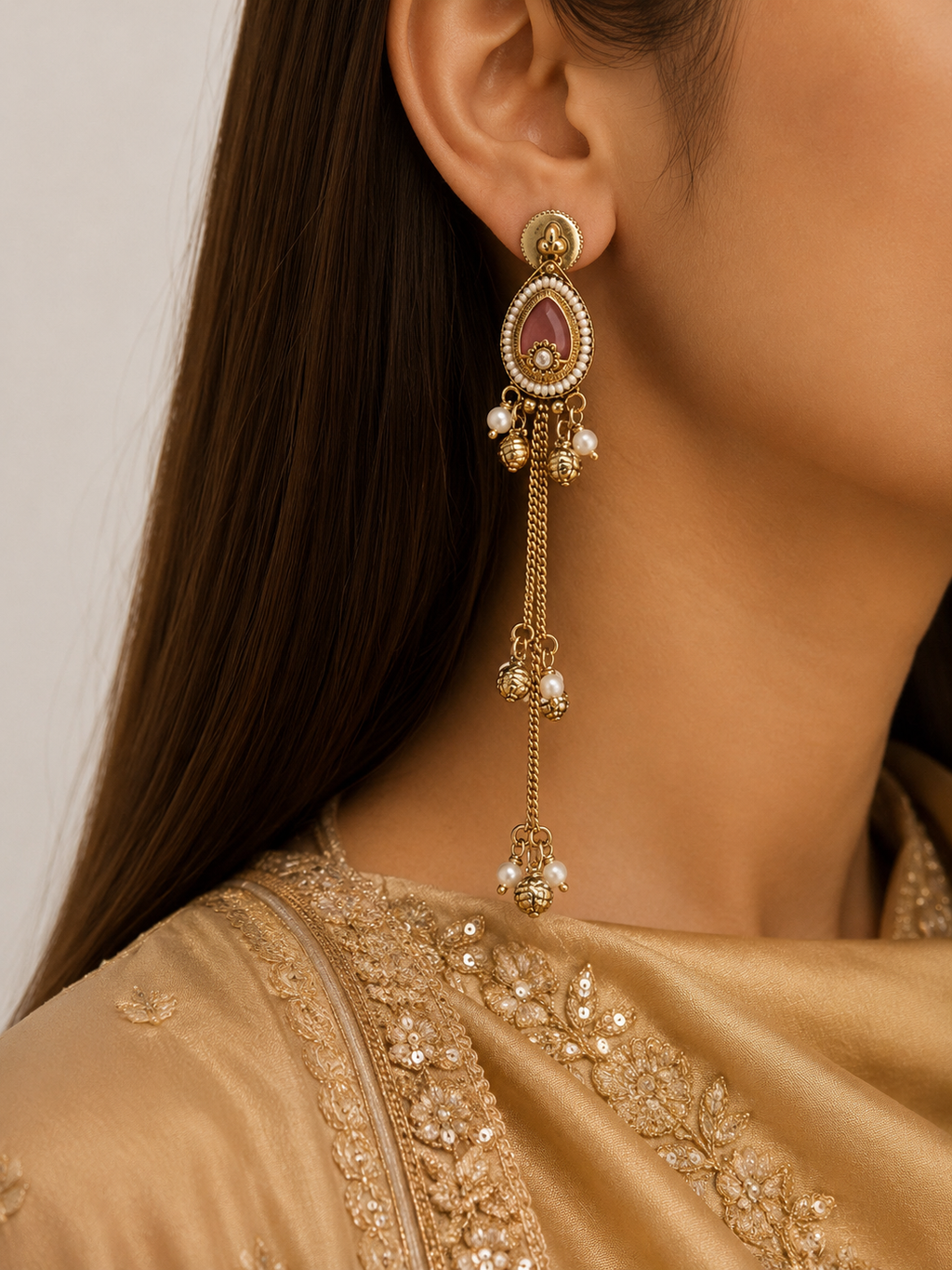 Regal Pearl Cascade Long Earrings