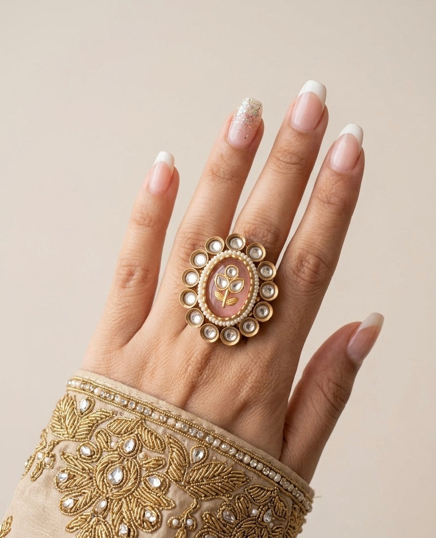 Enamel Peach Statement Ring