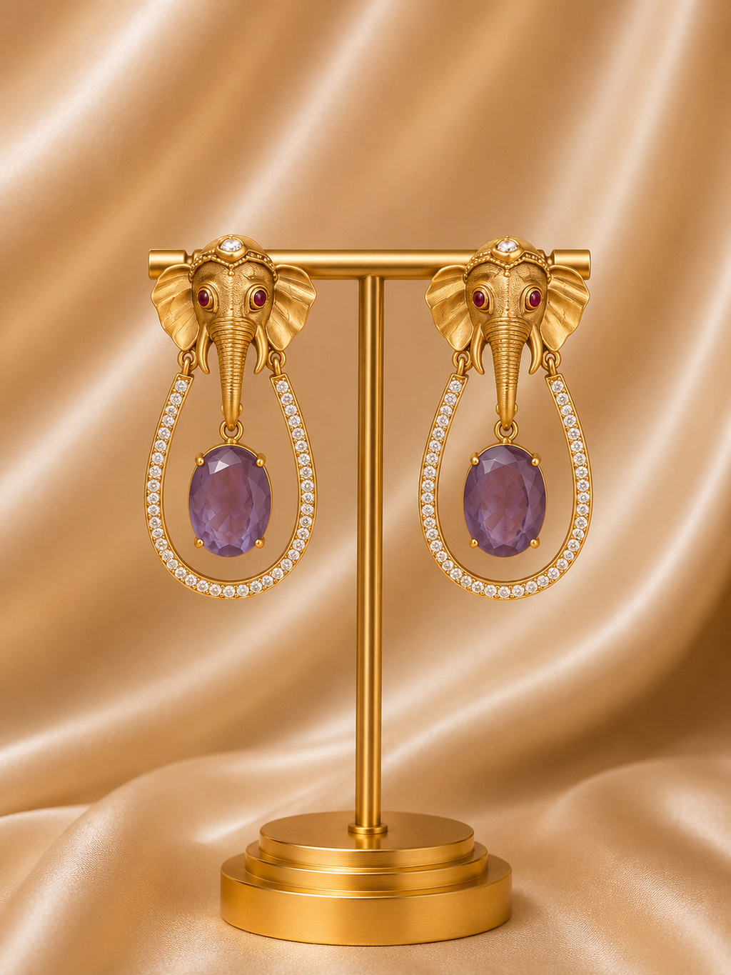 Royal Ganesha Amethyst Drop Earrings