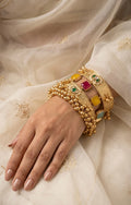 Antique Gold-Plated Embossed Kada with Ghungroo Droplets