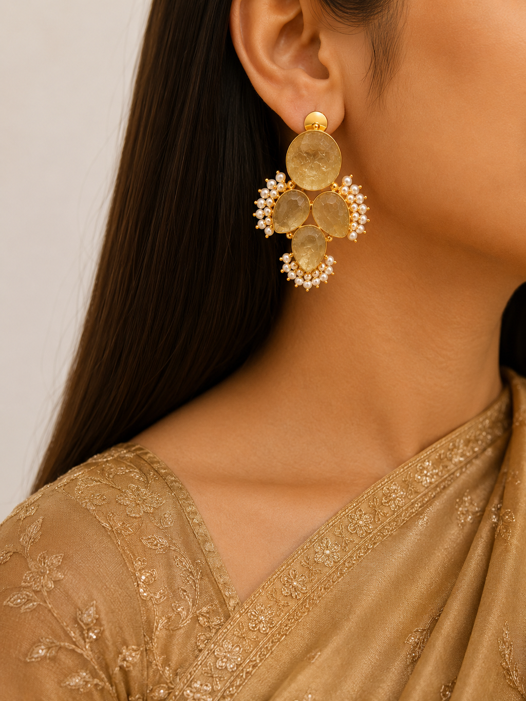 Golden Bloom Pearl Statement Earrings