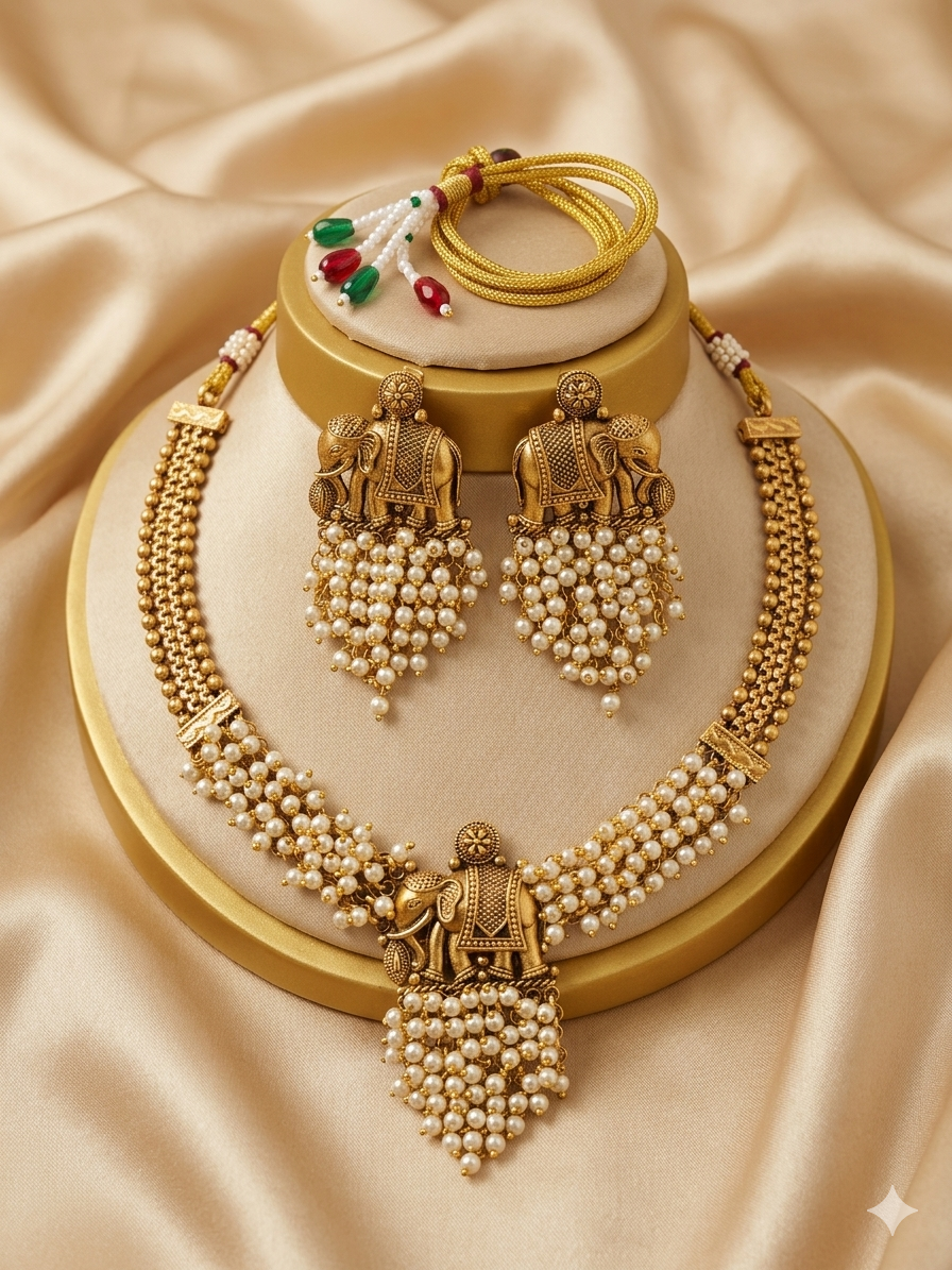 Royal Pearl Elephant Necklace Set