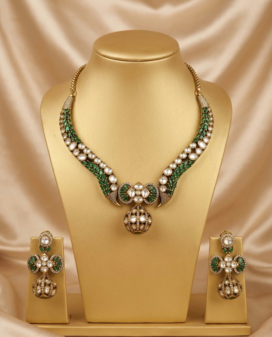 Kundan and Emerald Meenakari Choker Set