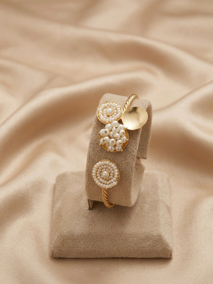 Imperial Pearl Cluster Open-Cuff Kada