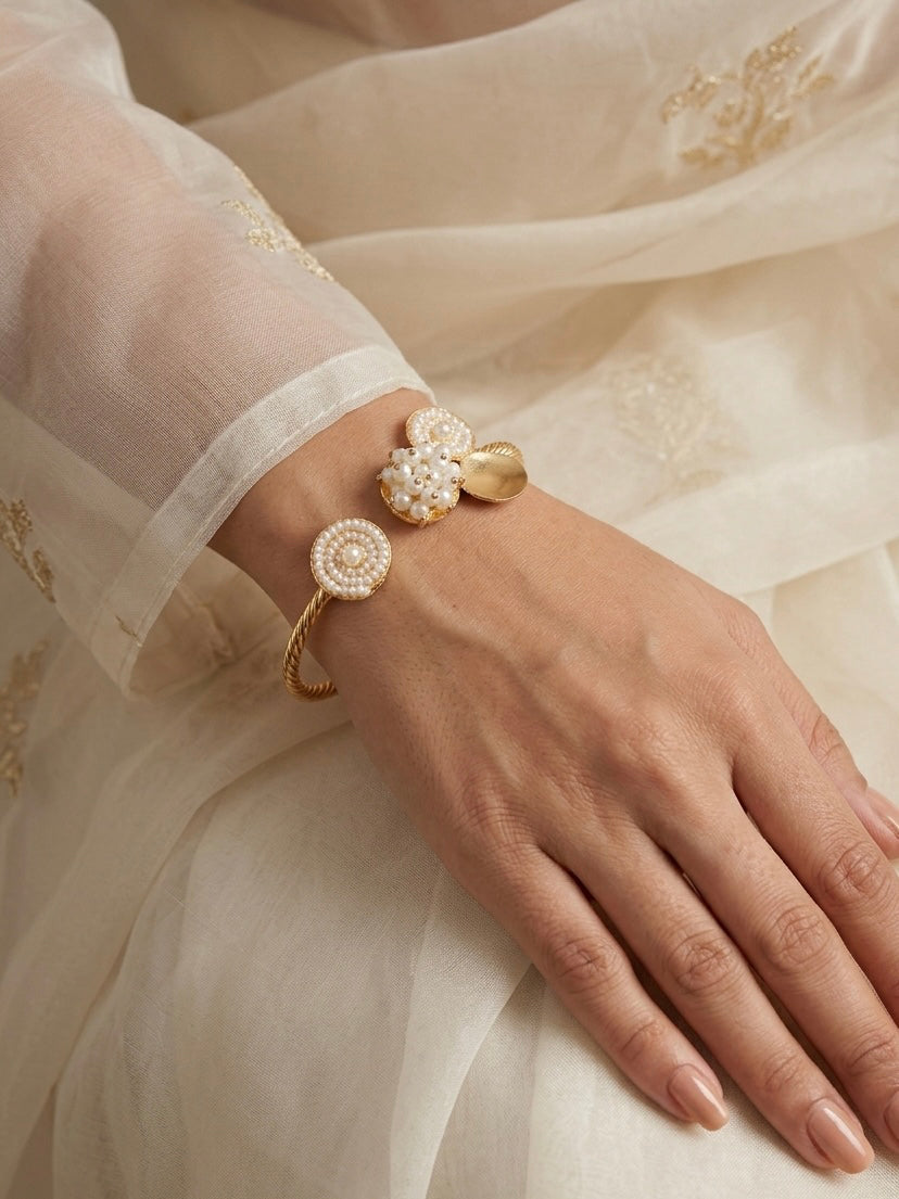 Imperial Pearl Cluster Open-Cuff Kada