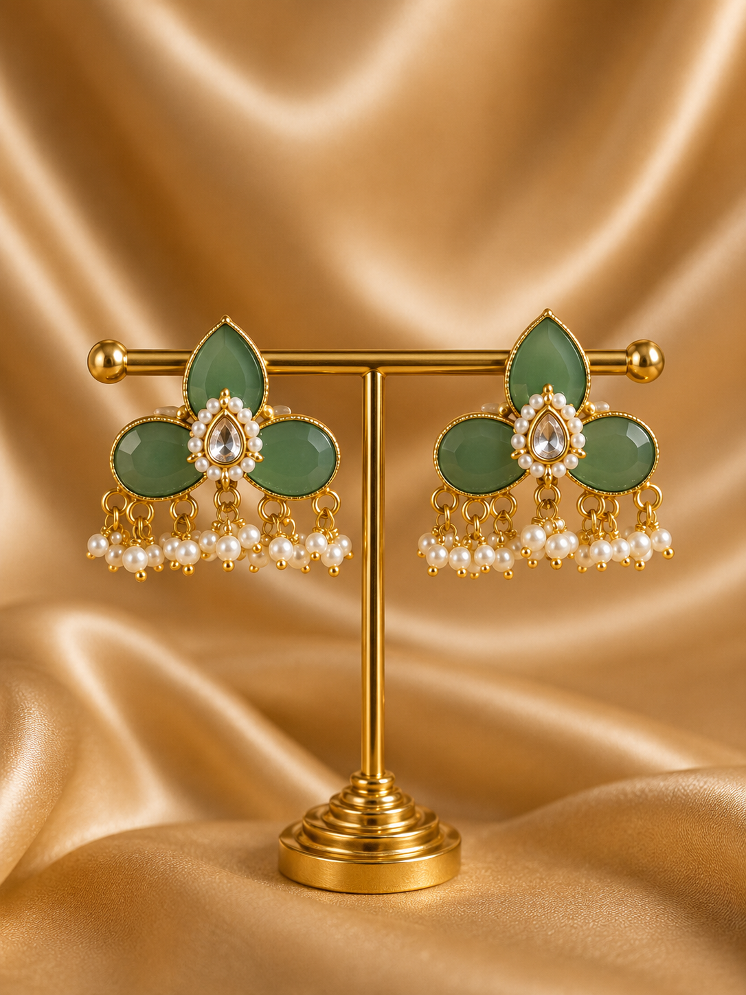 Emerald Petal Pearl Jhumkis