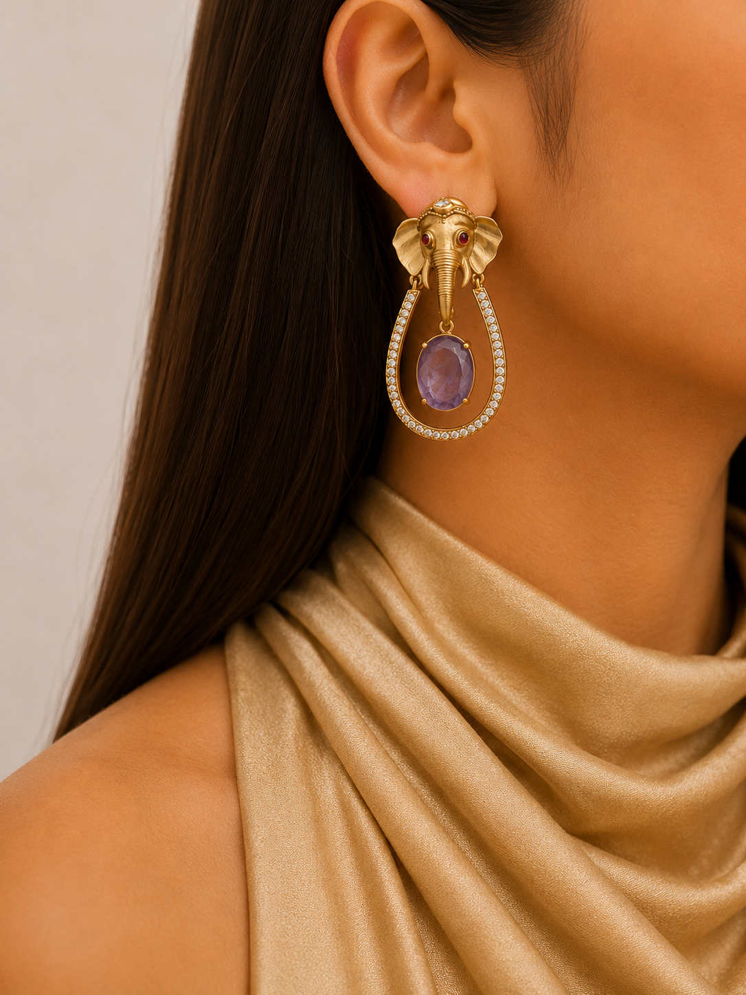 Royal Ganesha Amethyst Drop Earrings