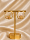 Golden Lotus Pearl Hoop Earrings