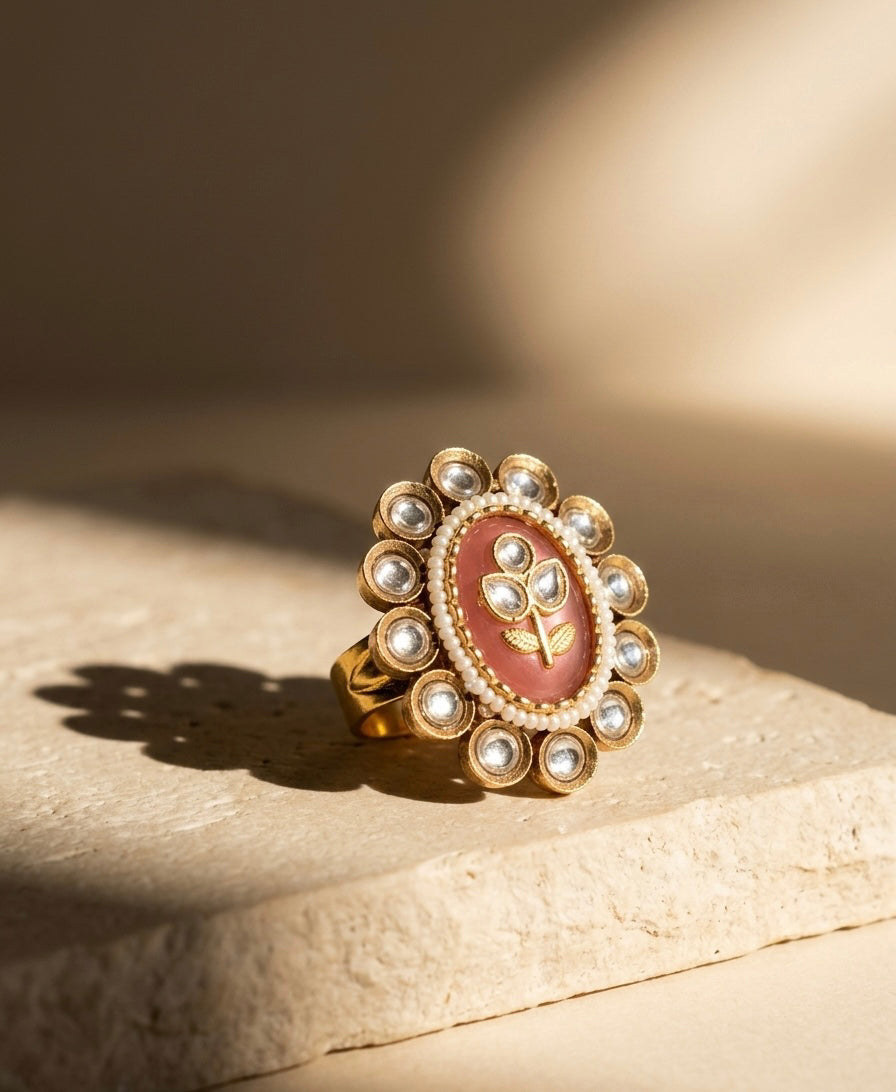 Enamel Peach Statement Ring