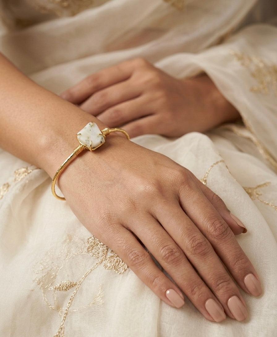 The Aura Cuff: Raw Dendritic Opal Wire-Wrapped Bangle