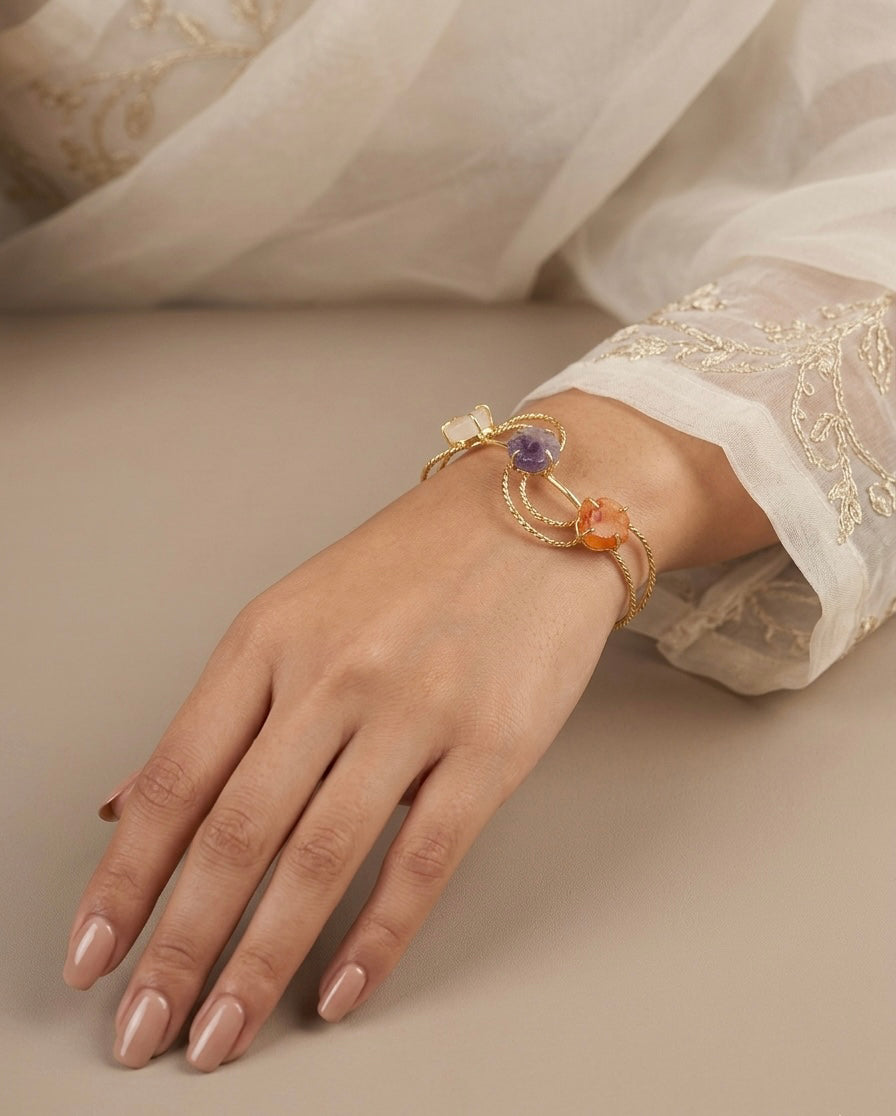 The Raw Elegance Tri-Stone Cuff