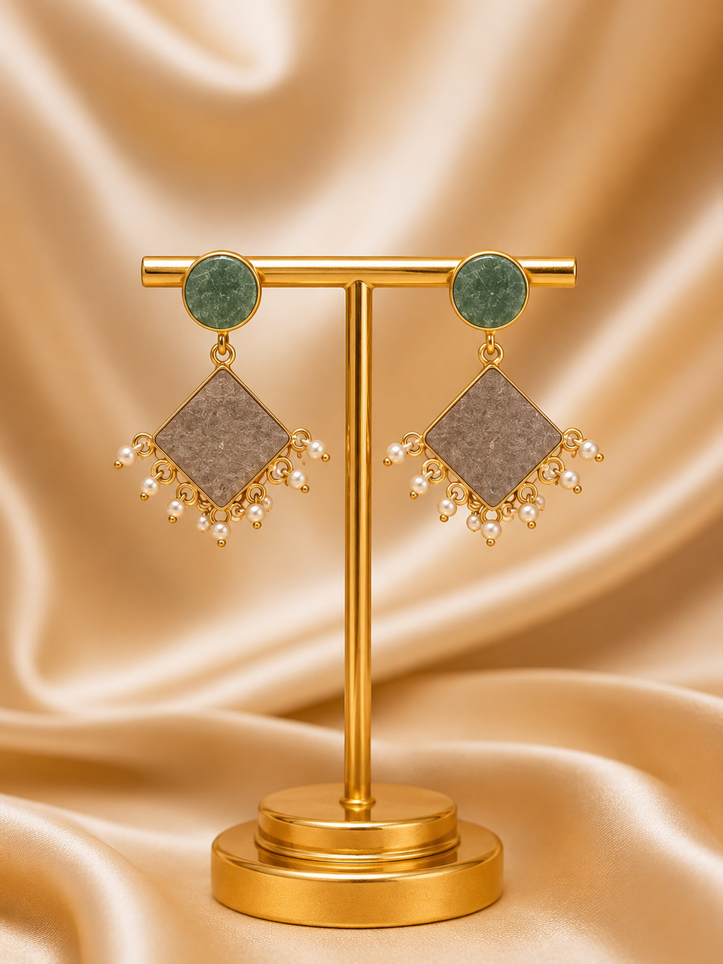 Sage Pearl Geo Drop Earrings