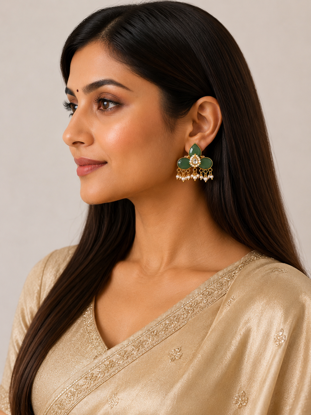 Emerald Petal Pearl Jhumkis