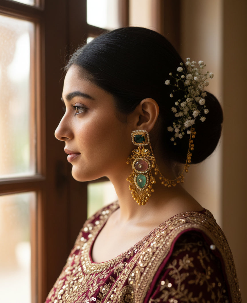 Meher Kashmiri Ear Chain Jhumka