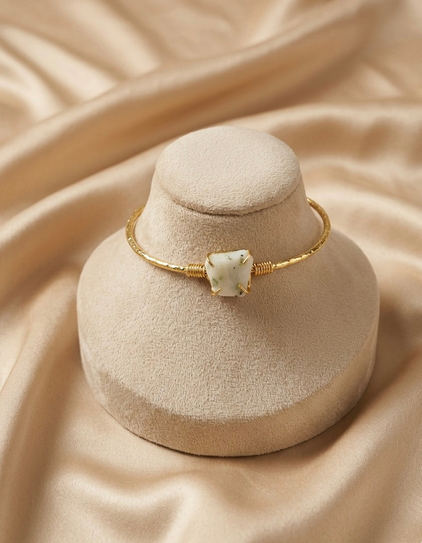 The Aura Cuff: Raw Dendritic Opal Wire-Wrapped Bangle