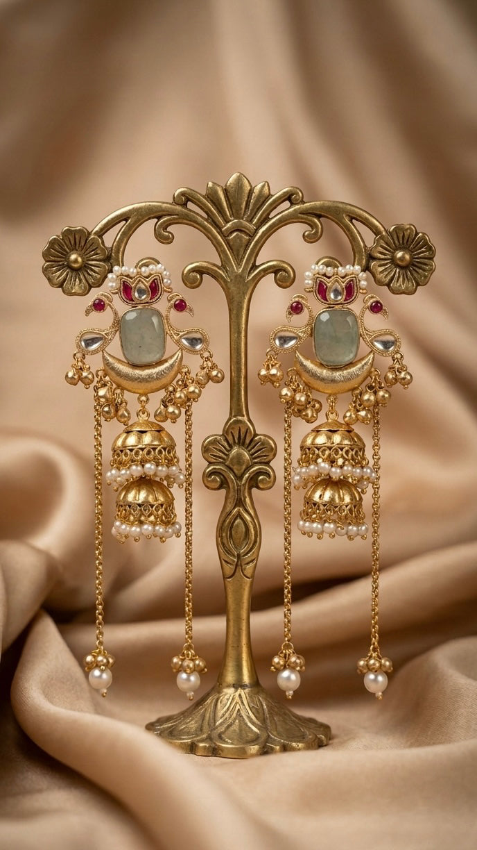 Mint & Pearl Heritage Sahara Jhumkas