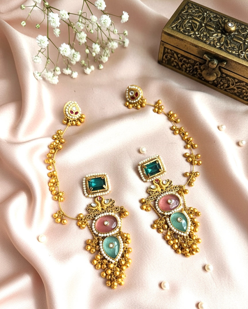 Meher Kashmiri Ear Chain Jhumka